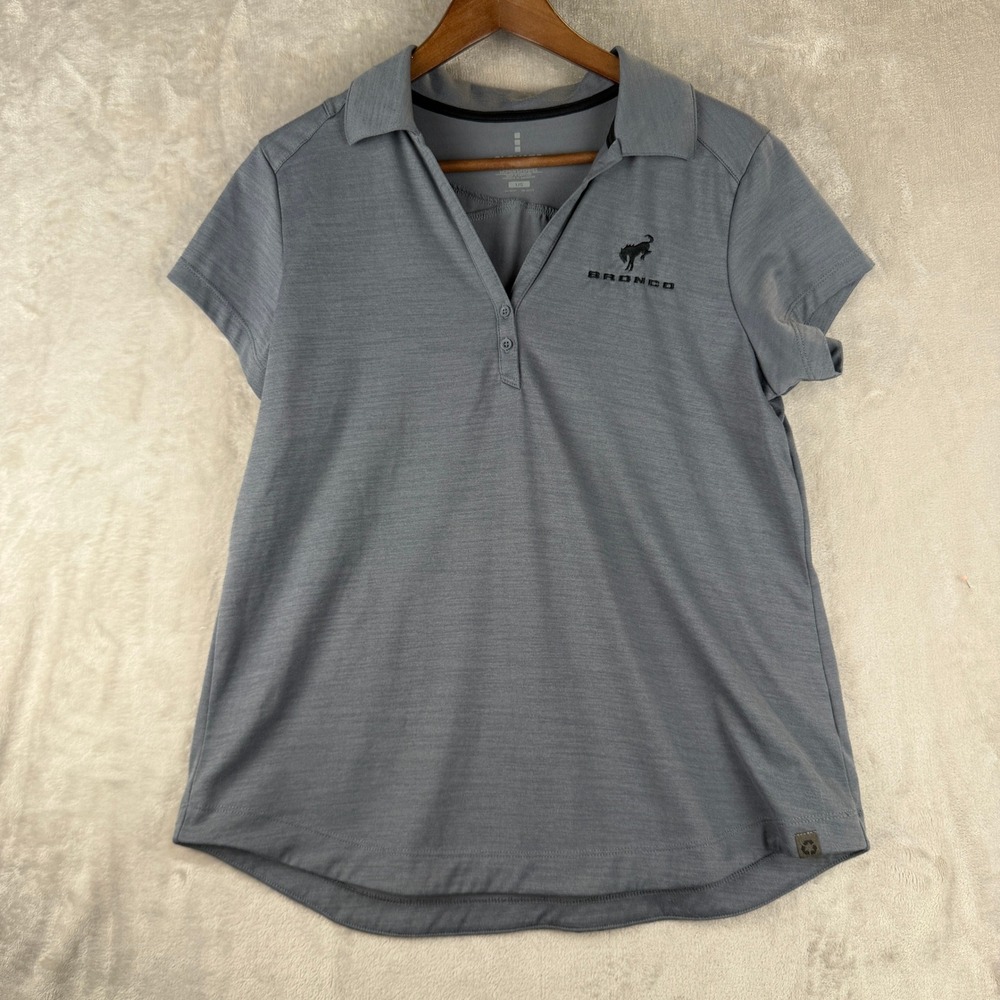 Elevate Womens Gray‎ Ford Bronco Polo Shirt Short Sleeve V-Neck Large L